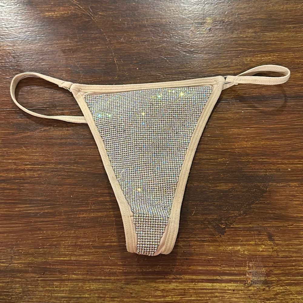 crystallized thong nude with ab color crystals